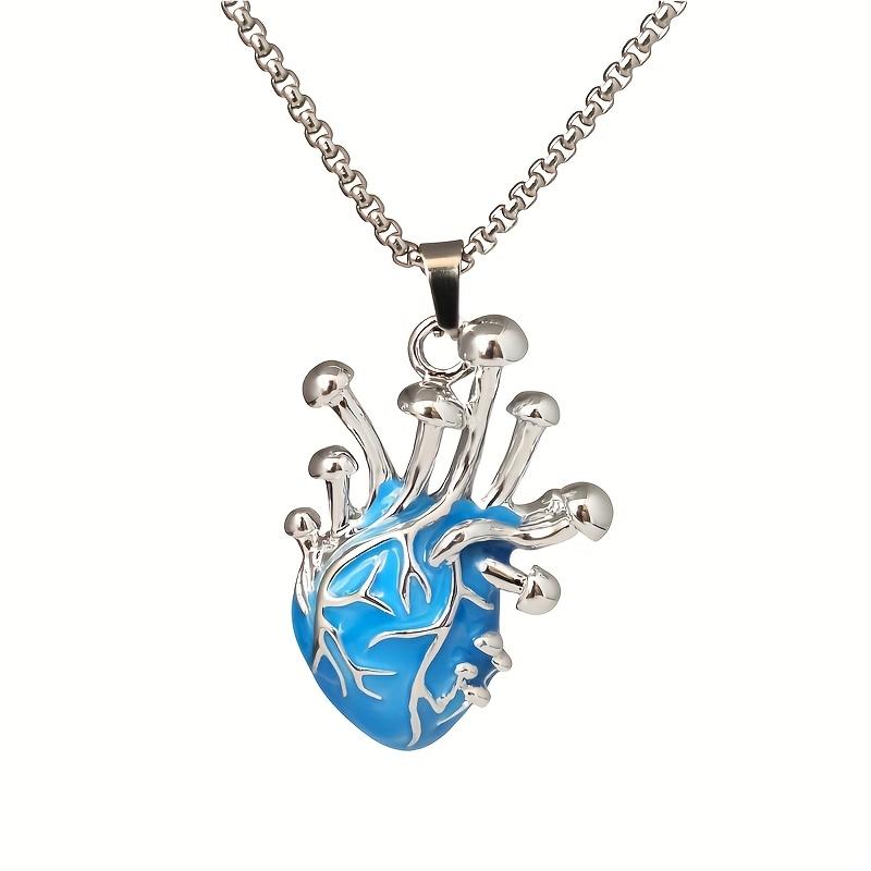 New 3D Glowing Heart Pendant Unisex Cyberpunk Necklace - 201 Stainless Steel Chain - Fashion Trendy Accessory - Unique Multicolor Neon Effect - Classi