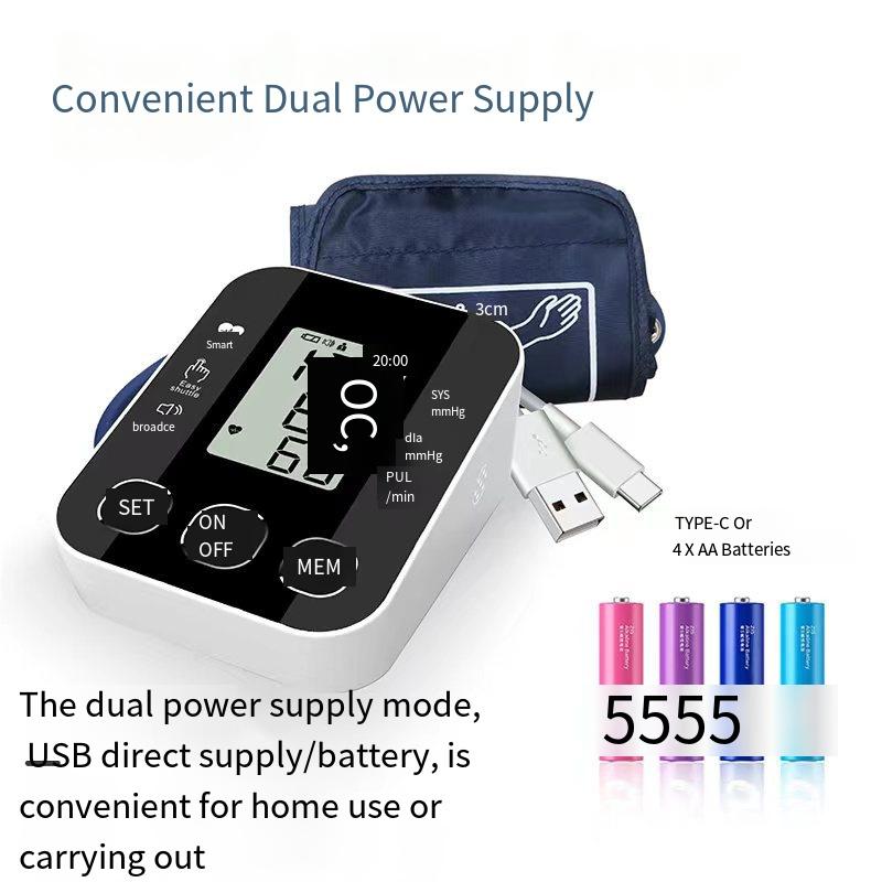 1PC Upper Arm Sphygmomanometer Voice Broadcast Large Screen Digital Display Automatic Detection Blood Pressure Measuring Instrument