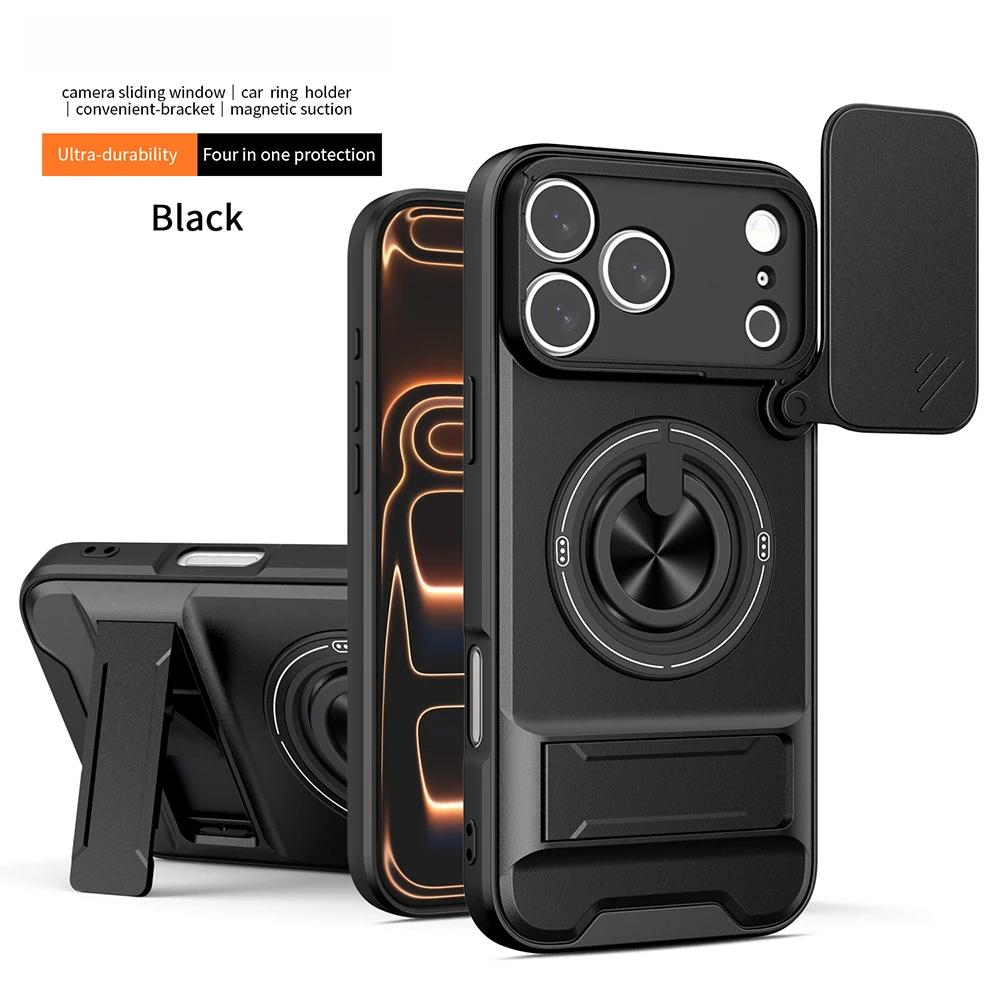 Rugged Shockproof Funda for iPhone 17 Air 16 11 12 13 14 15 Pro Max Case Armor Rotatable Camera Lens Cover Ring Stand Capa Funda