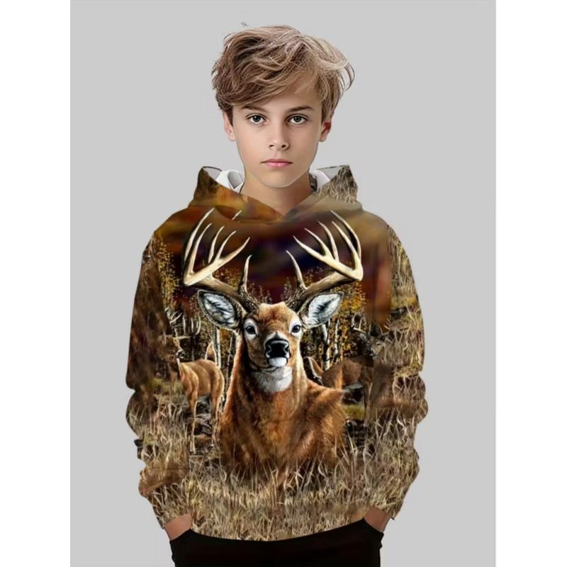 Felpe da Caccia al Cervo per Ragazzi Animali Mimetismo Outdoor Stampa Completa 3D Primavera Autunno Vestiti per Bambini Semplice Casual Felpa Top