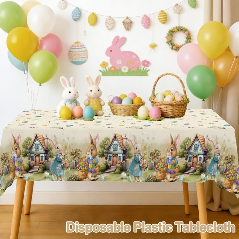 Vintage Easter Bunny Eggs Waterproof Tablecloth Holiday Party Decor Spring Floral Rectangle Table Cover Easter Decoration 2026
