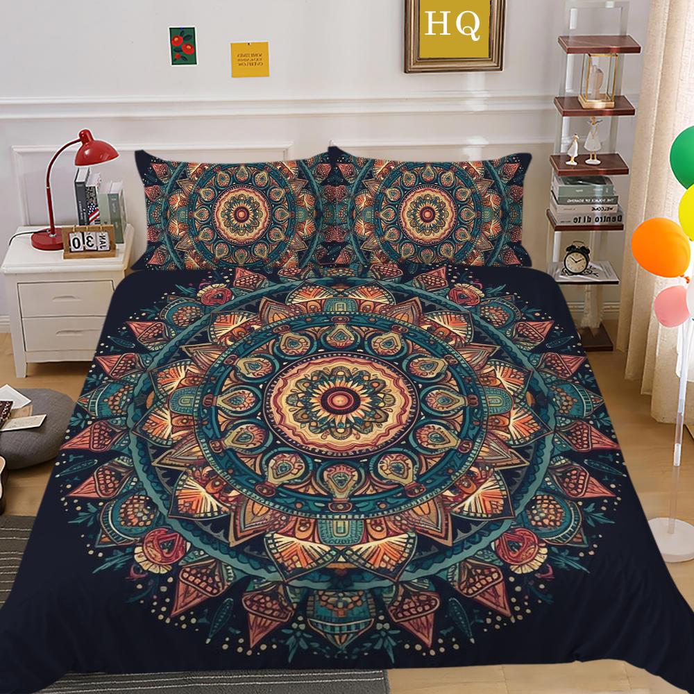 Home Bedding Set 3D Mandala Printing Bedspreads Queen Double Size Microfiber Duvet Cover Set Bedroom Decor