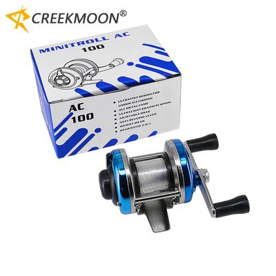 Mini Ice Fishing Reel Winter Fishing Round Baitcast Reel Double Rocker Arm Fishing Reel with Wire NON-slip Handle
