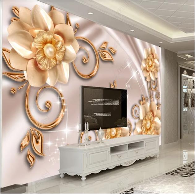 European Luxury Mural Jewelry Rose Flower Wallpaper for Living Room TV Sofa Background Wall Paper Home Decor Mural