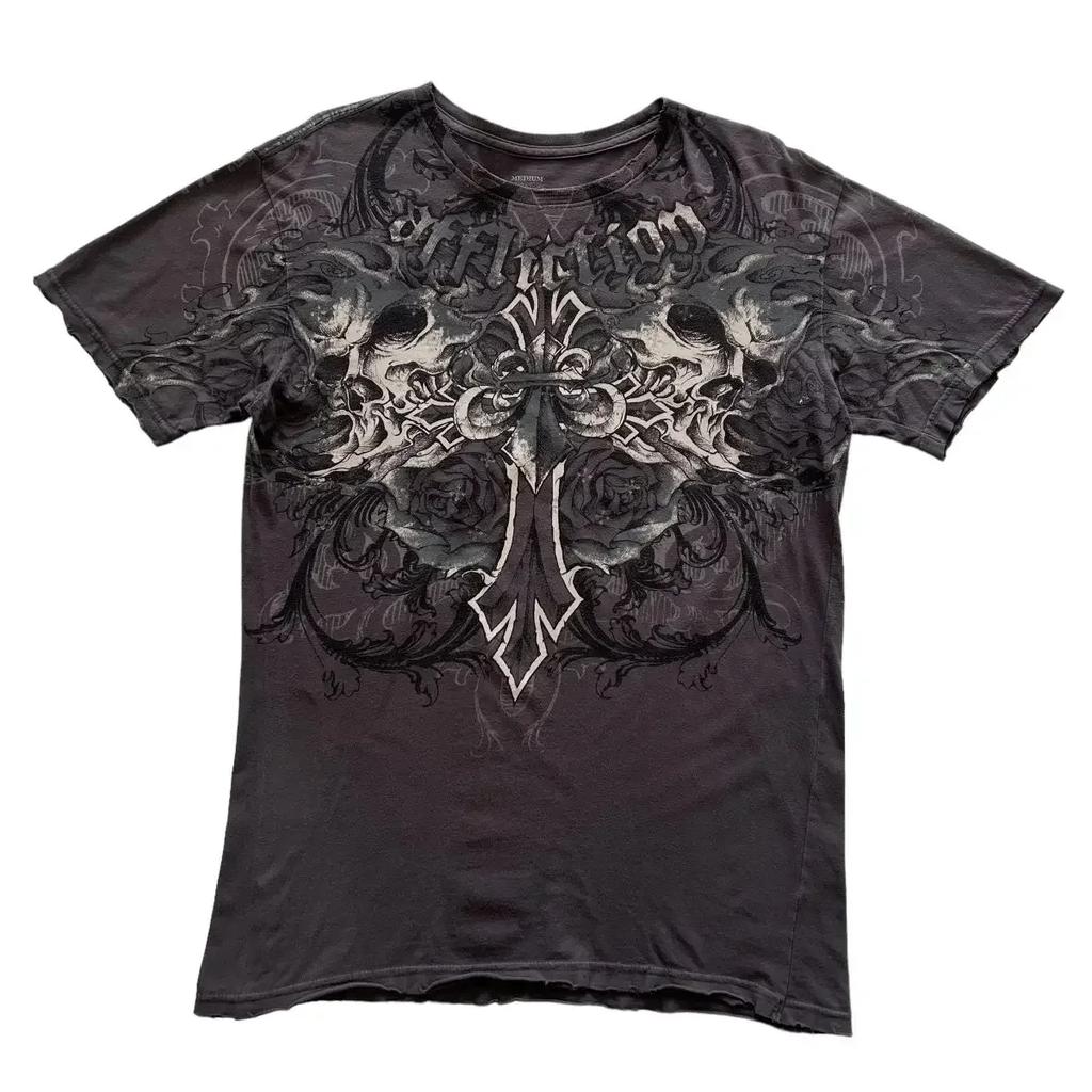2000er Neues amerikanisches Retro lässiges HipHop Gothic Print Damenbekleidung Mode T-Shirt Street Kurzarm Damen und Herren y2K Tops