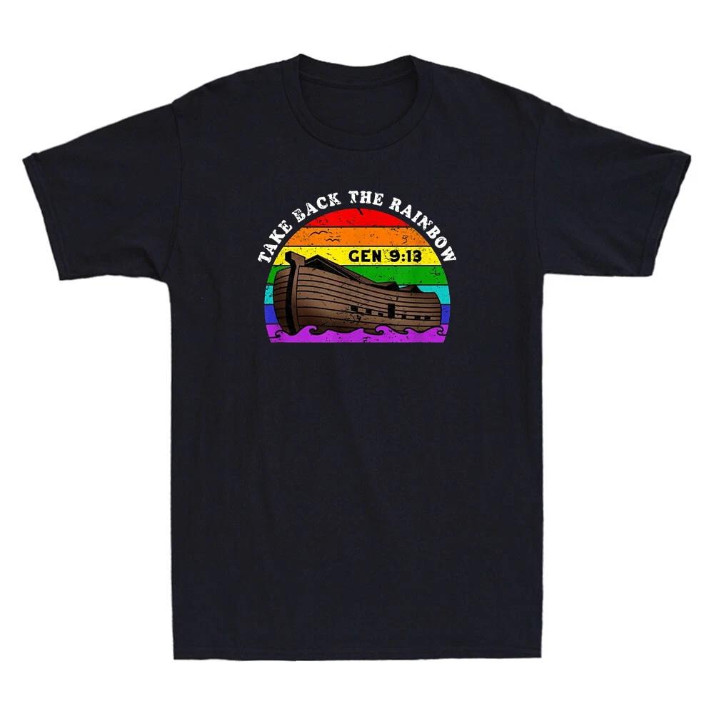 Noah s Ark Genesis 9:13 Taking Take Back The Rainbow Funny Vintage Men s T-Shirt XS