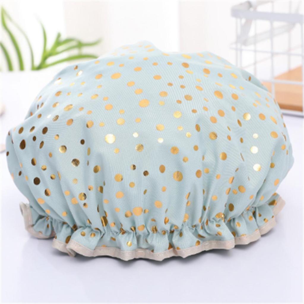 Double-layer Shower Cap  Waterproof Hair Cap  Gold-embossed Printed Polyester-cotton PEVA Shower Cap  Women's Bathing and Bathing Style