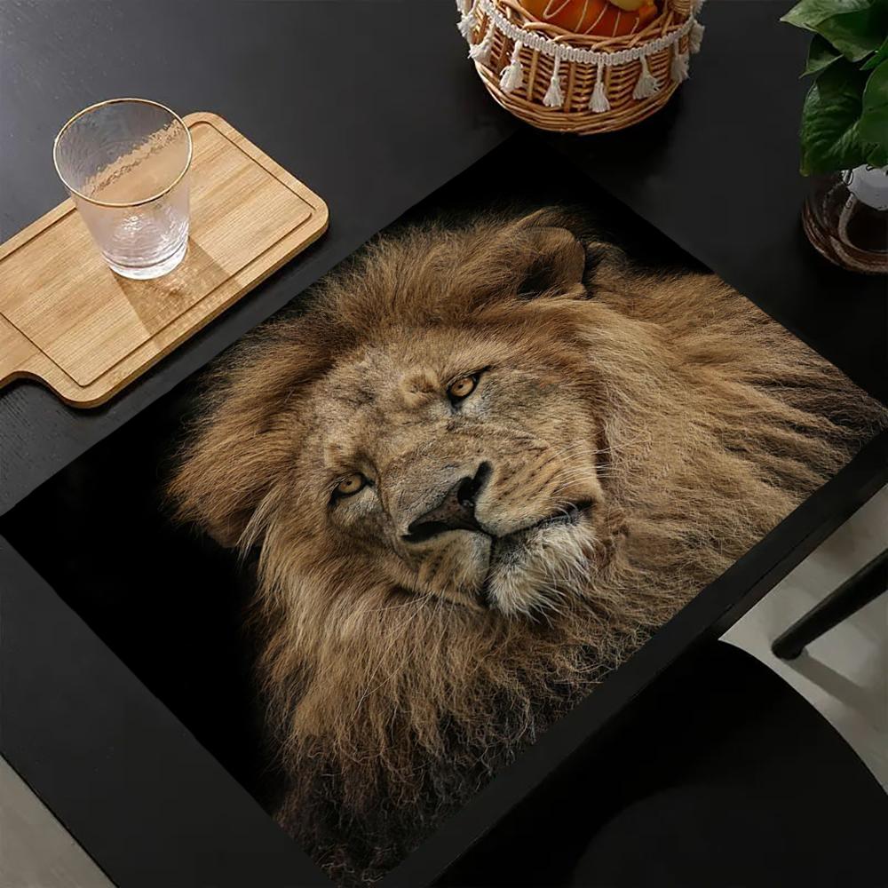 Tier-Serie Tiger Löwe Pferd Druck Leinen Esstischuntersetzer Küchen-Platzset 30x45cm Untersetzer Schalen-Tassen-Matte