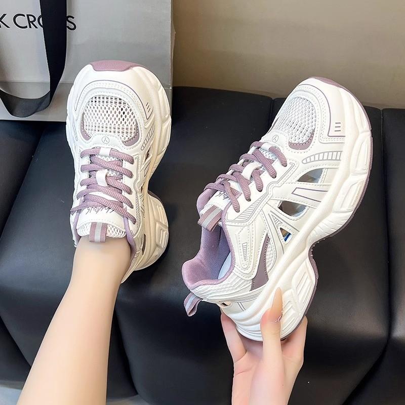 

2025 Новые летние тонкие женские спортивные туфли на скрытой платформе, универсальные повседневные туфли на толстой подошве, белые сетчатые туфли 35 фиолетовый