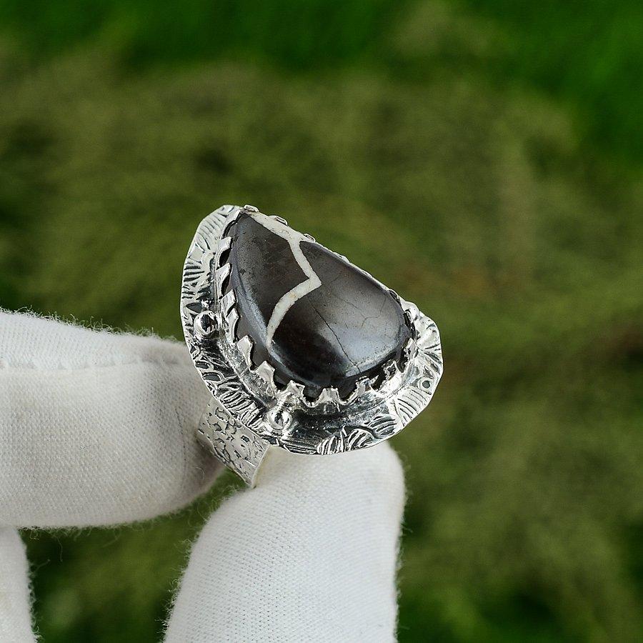 Friendship Day Sale Pear Mud Crack Fossil Stone New Ring Sterling Silver US 7.75 7.75