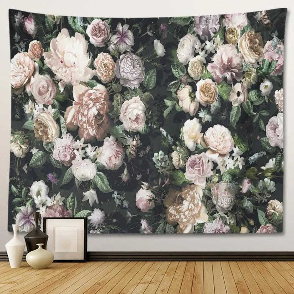 Retro European Style Floral Plant Theme Wall Hanging Bedroom Decorative Wall Tapestry Home Room Living Room Decoration