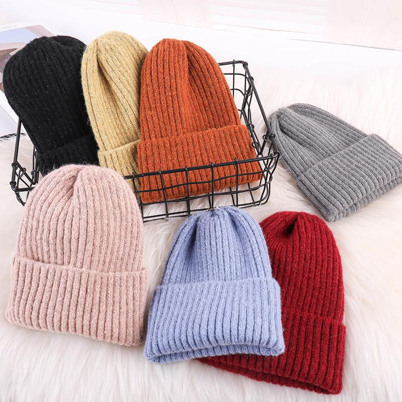 New Hat Women's Winter Korean Style New Candy Color Light Board Woolen Hat To Keep Warm and Ear Protecting Vertical Striped Knitted Hat Trendy
