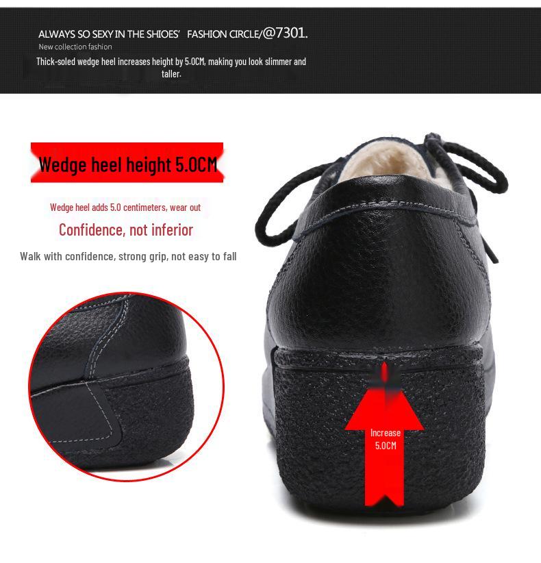 Dámské mokasíny na platformě z pravé kůže v korejském stylu - Sametové, bavlněné, silná podrážka, zvyšující výšku, ležérní, všestranné, teplé boty