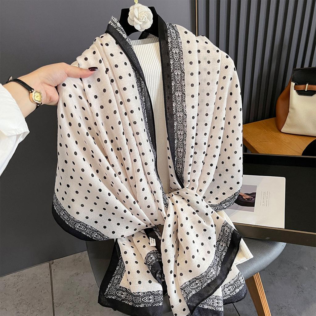 Luxury Polka Dot Scarf For Women Elegant Shawl Warps For Daily Wear Ladies Hijab Neckerchief Soft Stain Scarves For Travel Wear