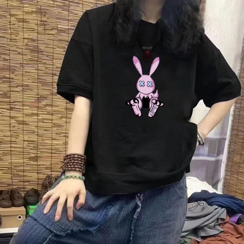 Women's Loose Fit Cotton Half Sleeve T-Shirt with Print Design