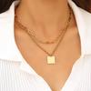 Stainless Steel Square Pendant Double-Layer Minimalist Necklace for Women