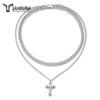 Stainless Steel Double-Layer Cross Necklace - Unisex, European & American Style