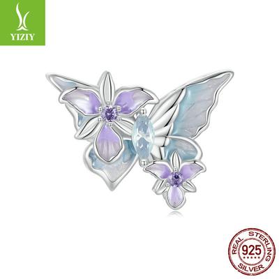 Romantic Butterfly Iris Diy Bracelet Beaded, Elegant Purple S925 Sterling Silver Beads Loose Beads