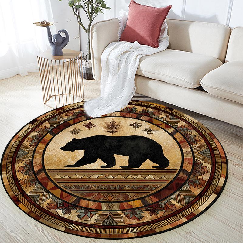 Vintage Bear pattern round rug,Carpet Rug for Living Room Bedroom Sofa Playroom Decor,Non-slip Floor Mat,Holiday Gifts and Birthday Gifts