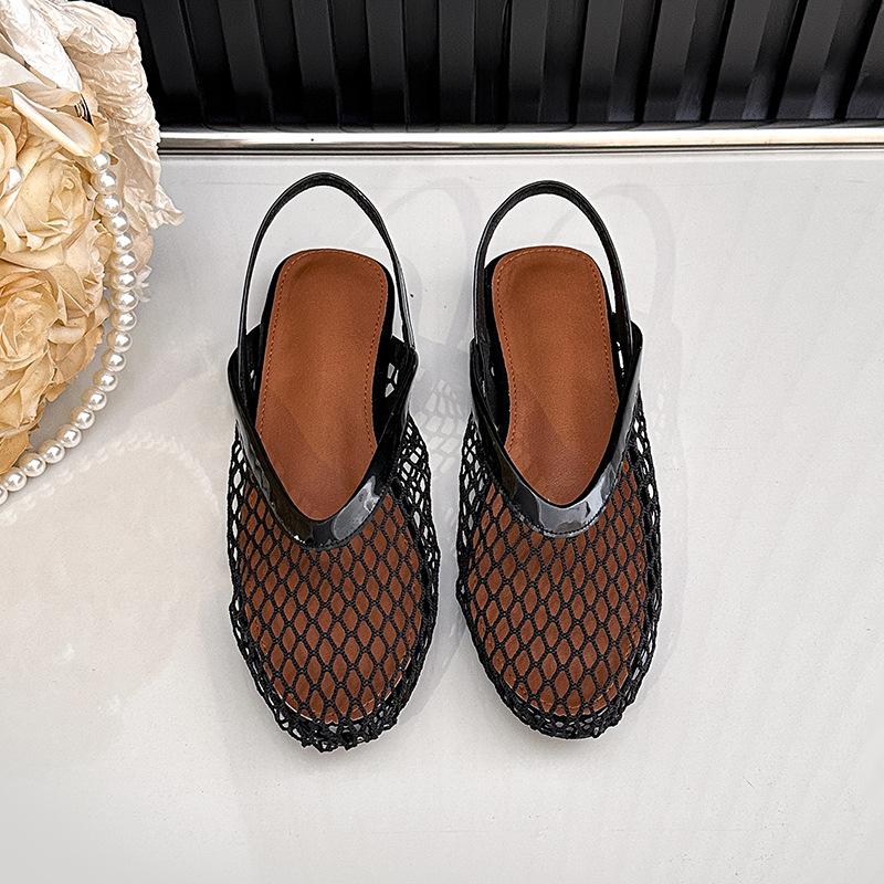 Slingback Flats for Women Round Closed Toe Ballet Flats Summer Casual Mesh Flats Sandals Women s Comfort Fishnet Ballerina Shoes Non-Slip Dress Shoes 36 чёрный