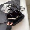 Winter Fashi Faux Fur Crossbody Bags For Women's Gift, Pearl Chain Decor Shoulder Bag, Ladies Handbags Top-handel Bag