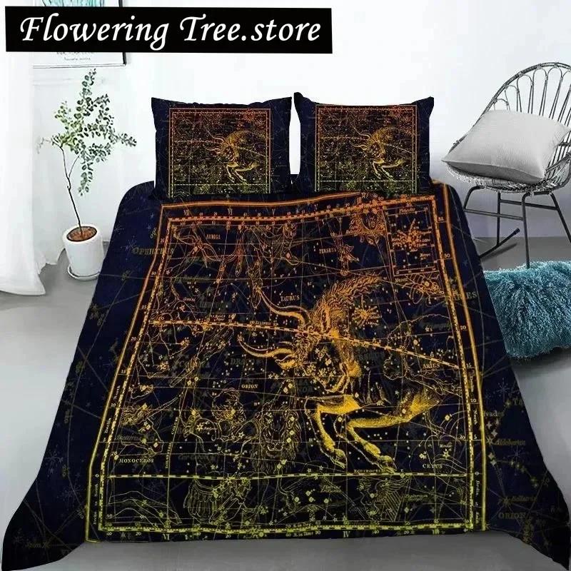 Constellation Duvet Cover Yellow Constellation King Size Bedding Set For Astronomy Enthusiast Soft Twin Polyester Quilt Cover
