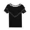 New Chic Summer Elegant Women T-Shirt Clothes Sexy Luxury Shiny Diamonds Tops Short Sleeved Ruffles Mesh Tees Blusas