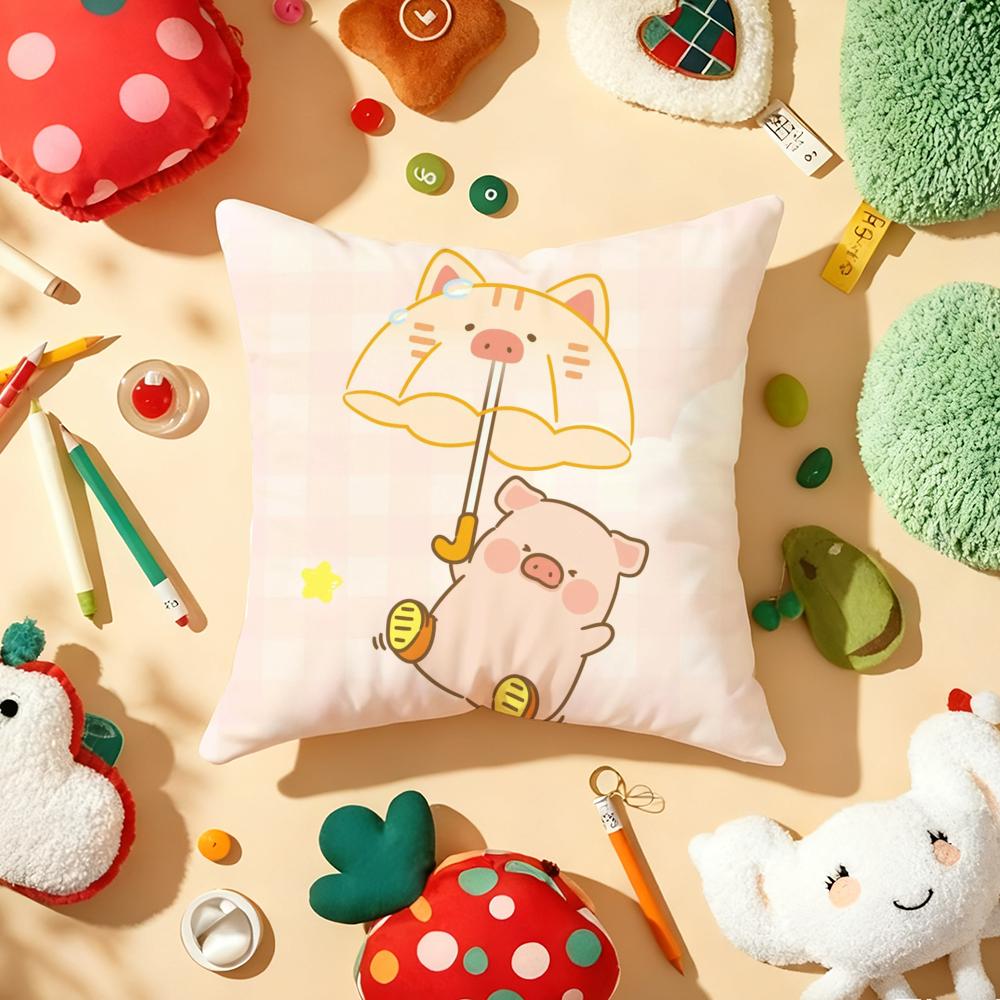 Cute Cartoon lulu pig Cushion Cover Plush Fabric Soft DoubleSided Printed Sofa Warm Winter Home Gift Pillow Cover