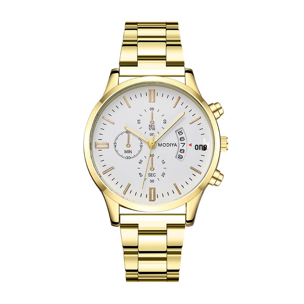 

Мужские кварцевые часы со стальным браслетом, тремя вспомогательными циферблатами и большим окном даты