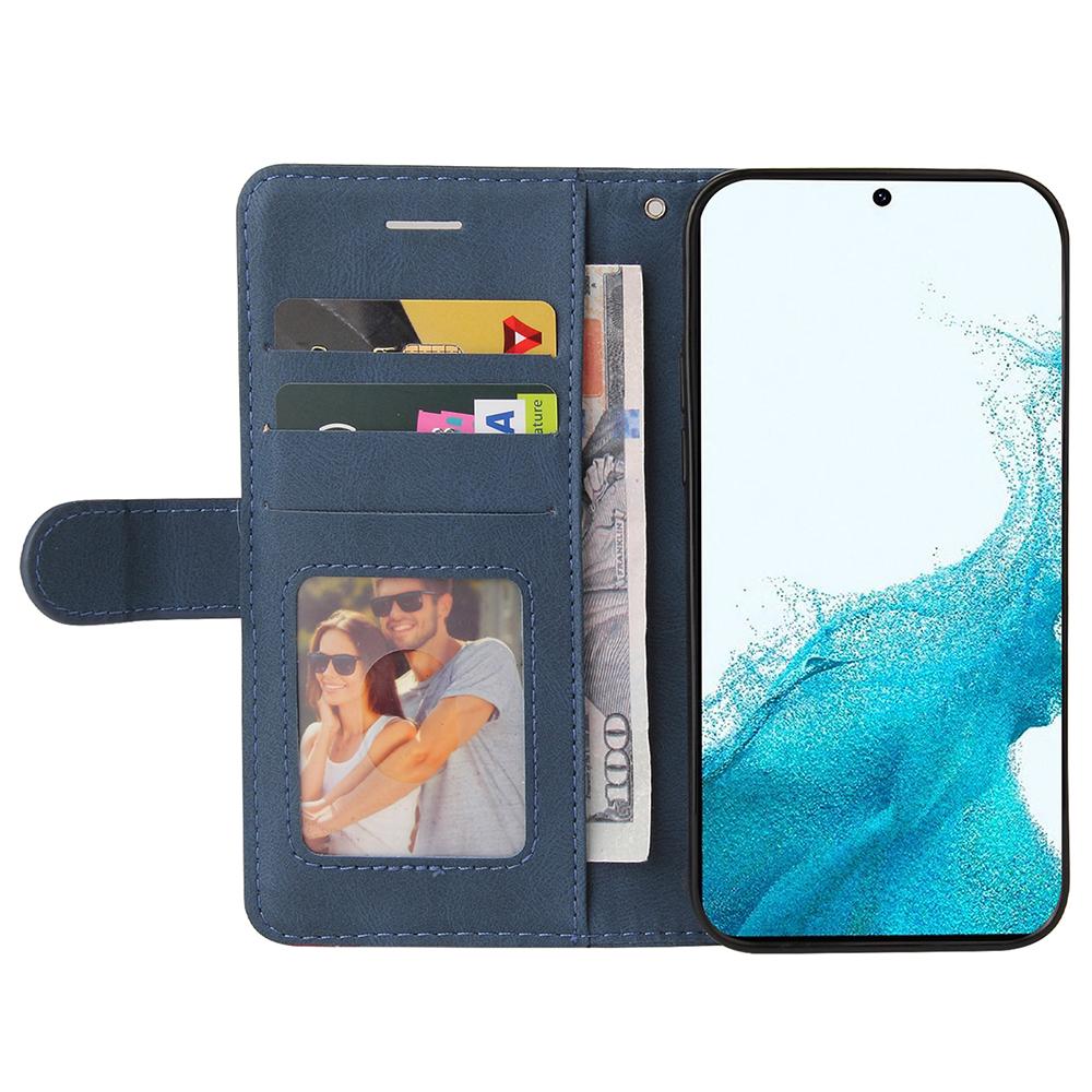

For Samsung Galaxy S23 FE Leather Case Wallet Stand Color Splicing Phone Cover Blue