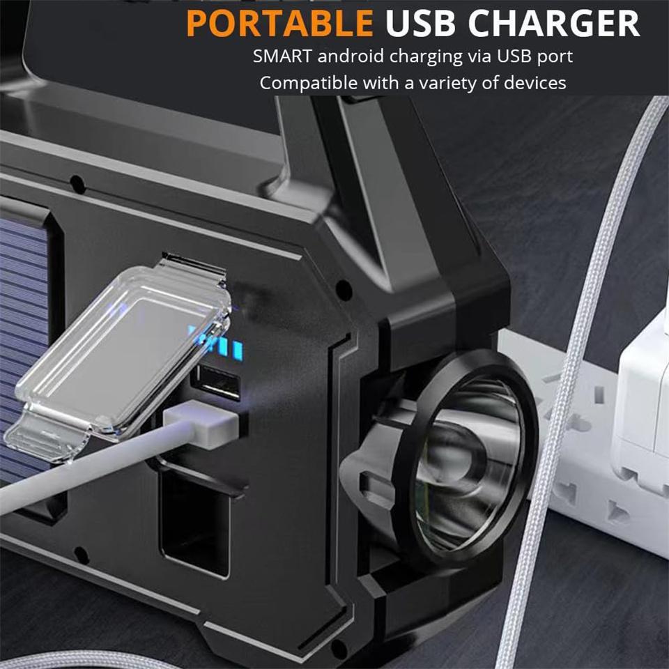 High Power Led Flashlights Rechargeable Camping Work Light Multi Functional Portable Light Solar Charging 6 Lighting Modes