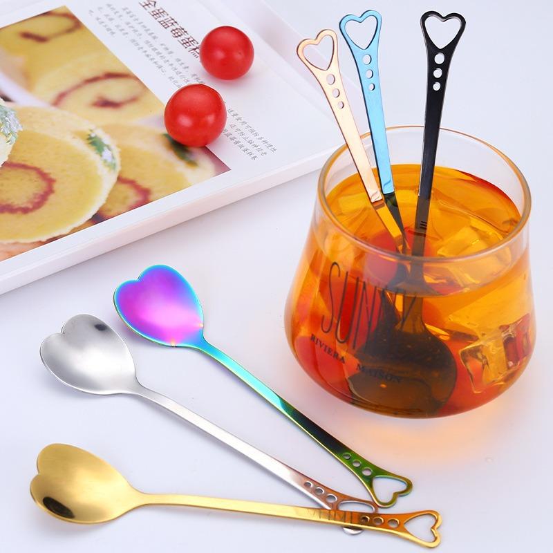 Heart-shaped Coffee Spoon Stainless Steel Creative Porous Heart Stirring Spoon Dessert Snack Scoop Ice Cream Milk Tableware