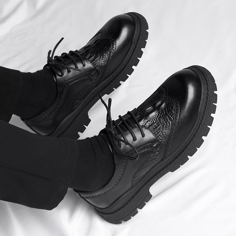 Fashion Man Soft Sole Casual Shoes Quality Comfortable Fashion Brand British Style Shoes Men's Leather Thick Soled Round Toe Work Shoes