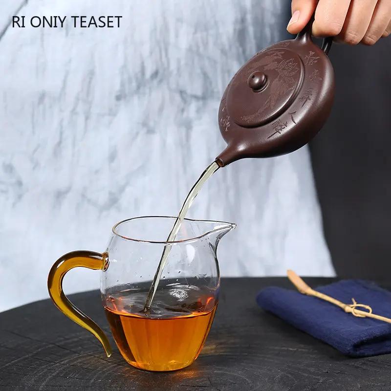 130ml Chinese Yixing Purple Clay Teapots Hand-carved Flowers Tea Pot Raw Ore Purple Mud Kettle Household Handmade Zisha Tea Set