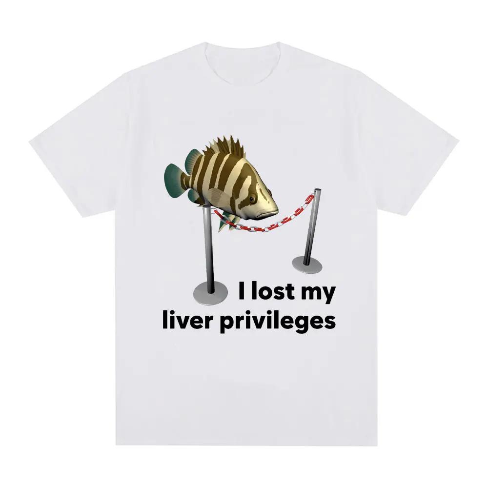 

Funny I Lose My Liver Privileges Cursed Fish Meme T Shirt Womens Vintage ONeck Fashion Tshirts Casual Oversized T Shirts S