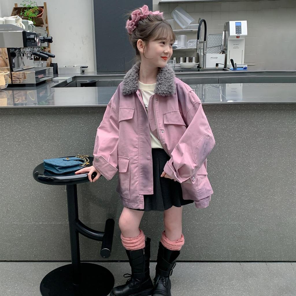 Girls' Thick Purple Fleece-Lined Parka - Autumn/Winter 2025 Fashion for Big Kids