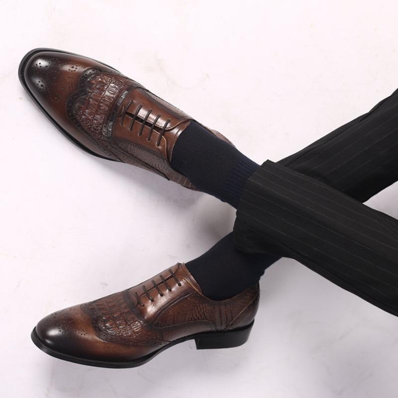 Heren Oxford Schoenen Zomer Ademend Retro Leren Schoenen Krokodillenpatroon Leren Schoen Sleehak Casual Loafers Grote Maat 39-46