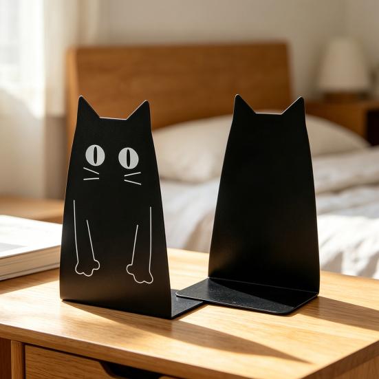 1 Pair Metal Cat Book Ends Cute Cat Bookends for Shelves Decorative Book Support