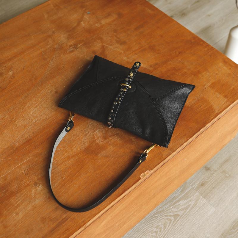 Johnature Handmade Retro Genuine Leather Rivet Clutch Bag High-quality Flip Cover Envelope Bag Shoulder Crossbody Bag