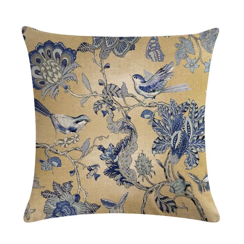 American Country Flower Bird Series Flax Embrace Pillowcase Home Sofa Adornment Cushion Cover 45*45cm