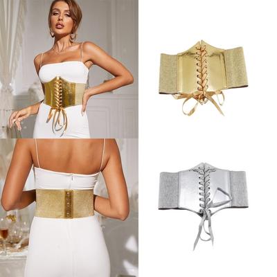 Retro Wide Belt Gold Silver Corset Belt Versatile Waist Strap  for Women