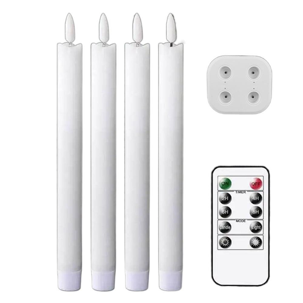 

Remote Controlled LED Taper Candles Real Waxy Texture Timer Function 3D Flame Flickering Candles with Charging Station