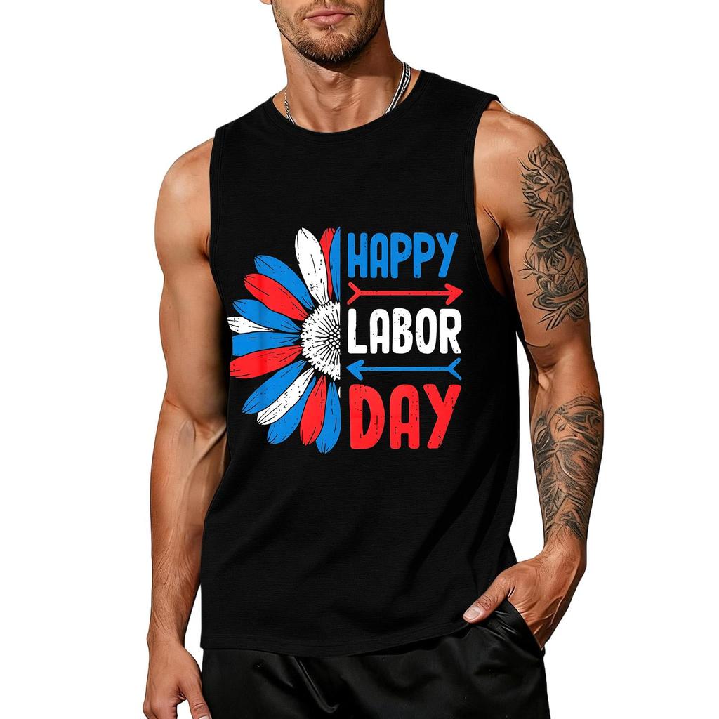 Men's Sleeveless Casual Tank Top with Labor Day Graphic Print Lightweight Summer Muscle Shirt for Outdoor Activities