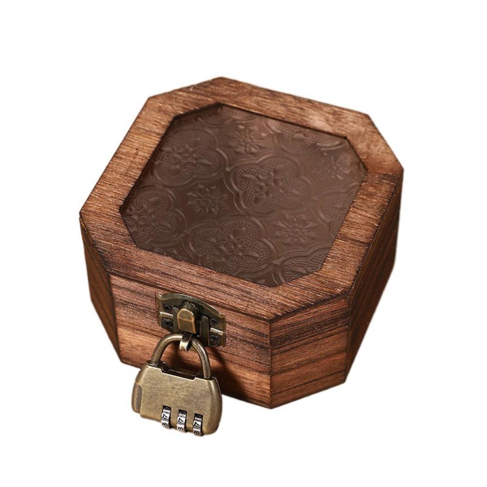With Lock Wooden Jewelry Storage Box Portable Treasure Decorative Box  Home Decoration