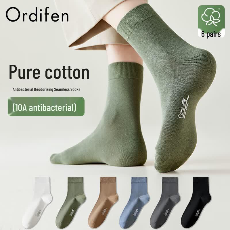 Oudifen Men s Antibacterial Jacquard Cotton Mid-Calf Socks (6-Pair Pack) 40-45
