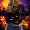 Women's Halloween and Pumpkin Print Short Sleeve Round Neck T-Shirt Casual Pullover Top