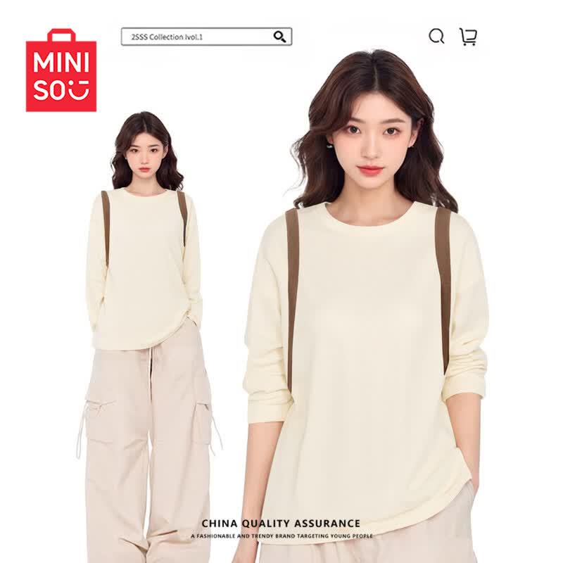 MINISO Women's Pure Cotton Long Sleeve T-Shirt