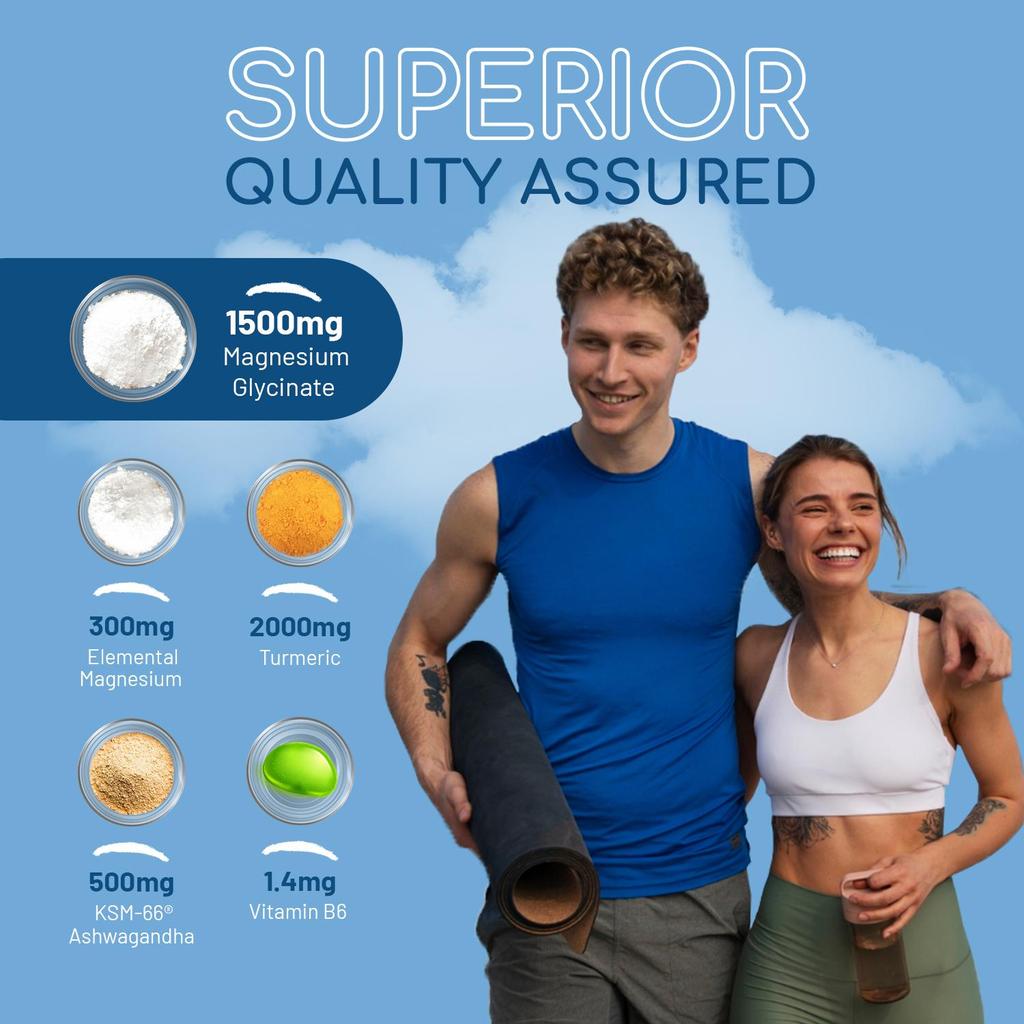 4-in-1 Magnesiumglycinat mit KSM-66 Ashwagandha, Kurkuma und Vitamin B6