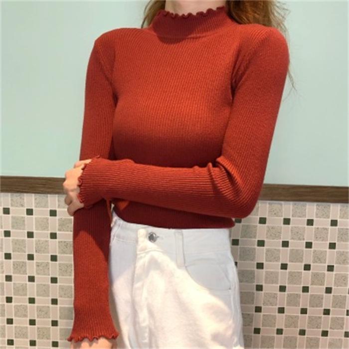Women's Ruffle Half High Neck Long Sleeve Sweater - Early Spring & Autumn Style