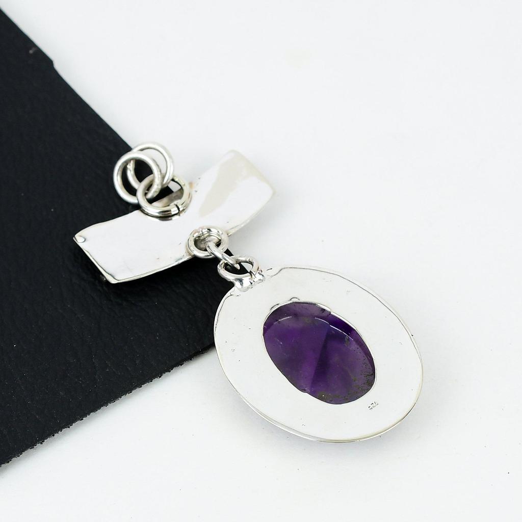 Natürlicher Amethyst Edelstein Silberanhänger in 925 Sterlingsilber - Handgefertigtes Design, Alltagsschmuck, Einzigartiger Amethystanhänger Ostergeschenke